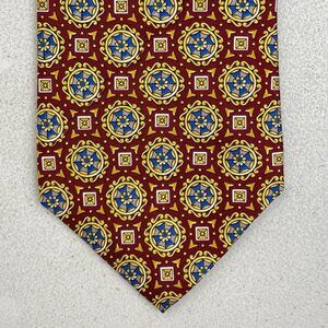 Vintage Christian Dior Silk Tie 1980s Geometric Medallion Print Wide Necktie